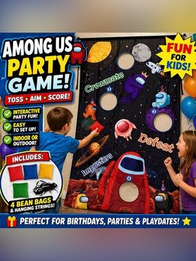 Among Us Party Toss Game Banner Kids Birthday Decor Bean Bags Activity Set